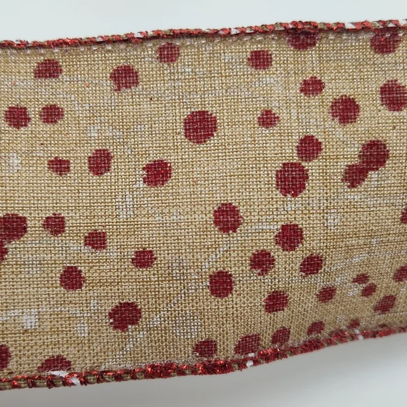 RENAISSANCE 2000 Wired Burlap Ribbon 2.5” Red Glitter Berry Two (2) Yards - Picture 5 of 6